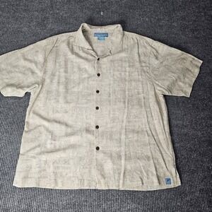 Bermuda Bay Shirt Mens XL Beige Tropical Hawaiian Silk Short Sleeve Button Front